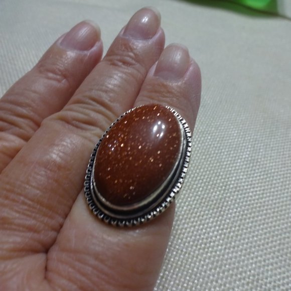 Sparkling "GOLD SUNSTONE" Handmade Sterling Ring Size 9.25 #268B - Picture 3 of 3